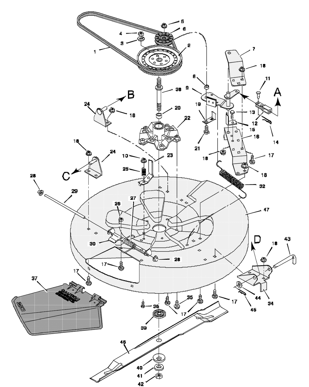 Mower Housing Diagram and Parts List for 30565A  Briggs and Stratton Lawn Tractor
